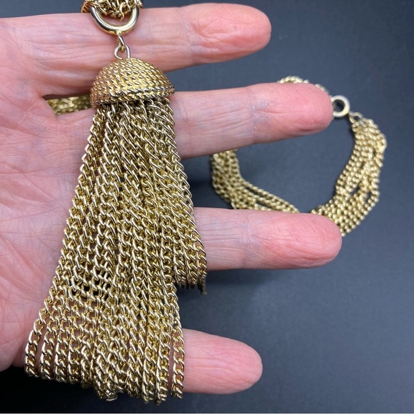 SARAH COVENTRY Gold Tone Multistrand Chain Dangle Tassel Necklace & Bracelet Set - Picture 3 of 7